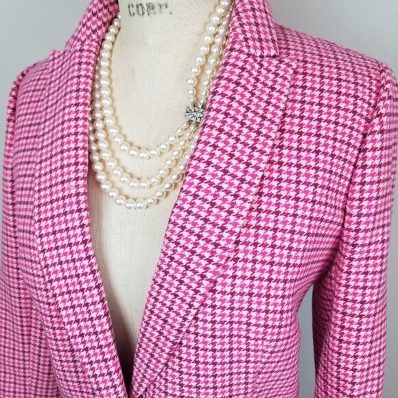 J Crew Re Imagined Pink Houndstooth Campbell Blazer Jacket *  Ladies Size 8 - Picture 4 of 11
